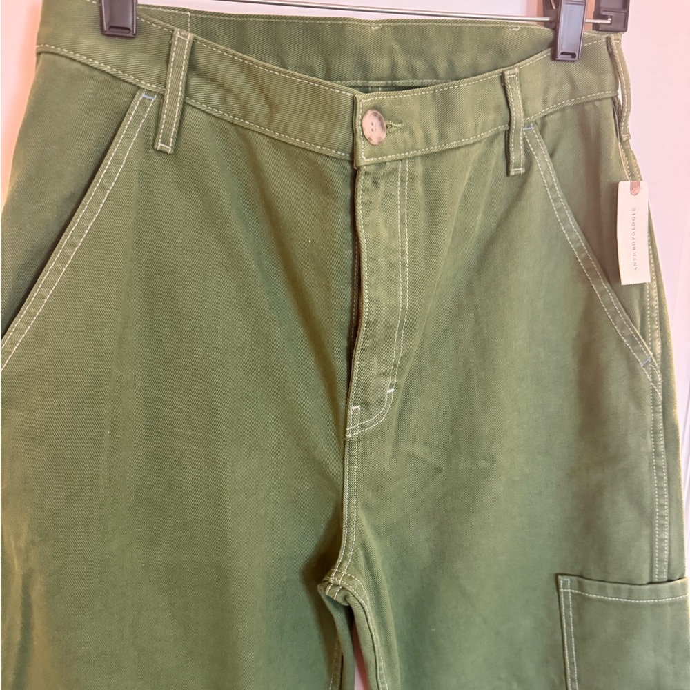 Anthropology Green Denim Cargo Pants